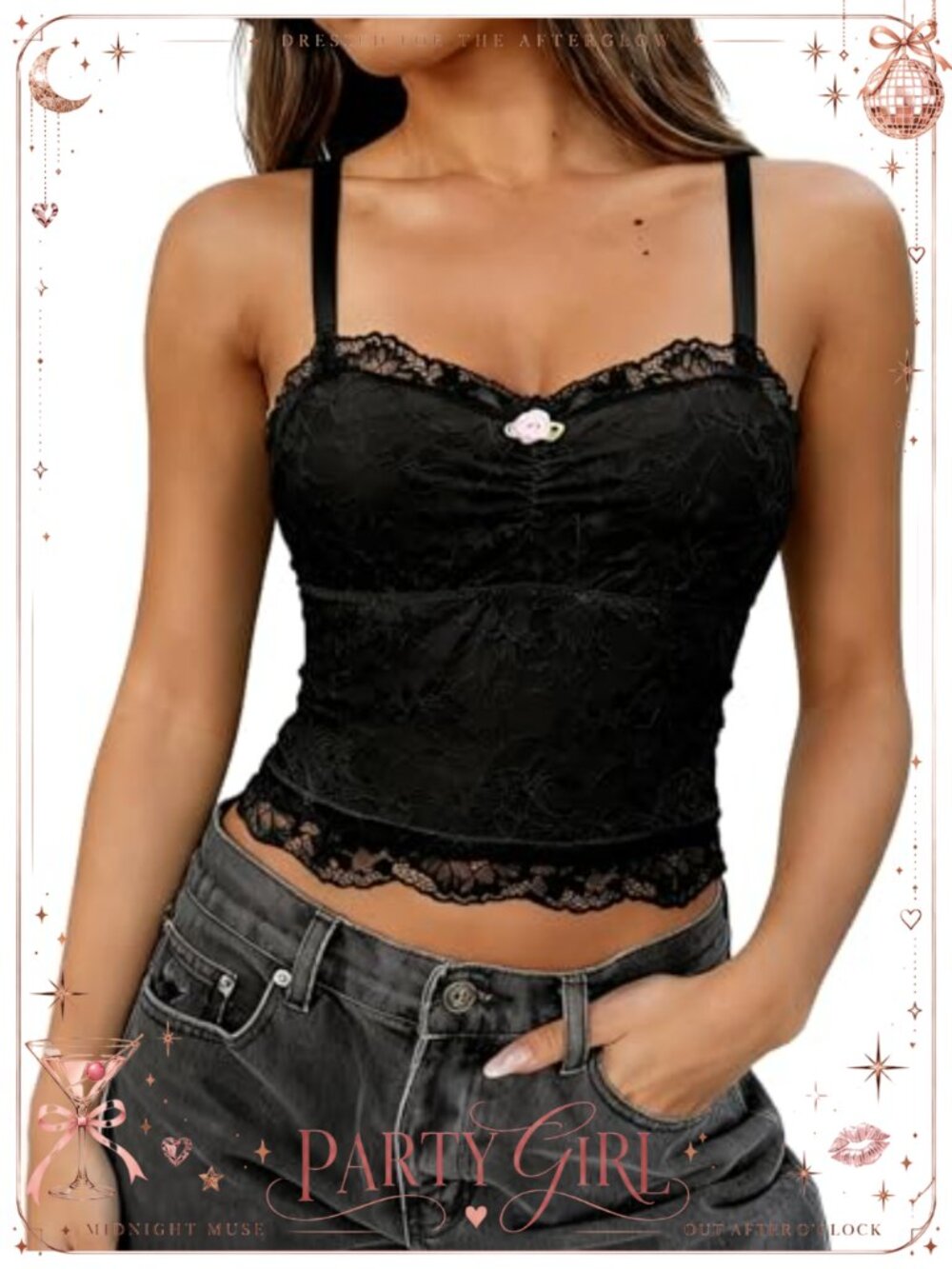Lace Camisole Crop Top Ruched V-Neck Spaghetti Strap Cami